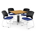 OFM™ 42 Square Oak Laminate Multi-Purpose Table With 4 Chairs, Royal Blue