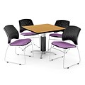 OFM™ 36 Square Oak Laminate Multi-Purpose Table With 4 Chairs, Plum