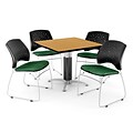 OFM™ 42 Square Oak Laminate Multi-Purpose Table With 4 Chairs, Forest Green