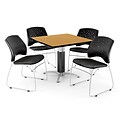 OFM™ 36 Square Oak Laminate Multi-Purpose Table With 4 Chairs, Black