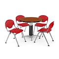 OFM™ 42 Round Cherry Laminate Multi-Purpose Table With 4 Rico Chairs, Red