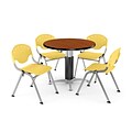 OFM™ 42 Round Cherry Laminate Multi-Purpose Table With 4 Rico Chairs, Lemon Yellow