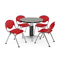 OFM™ 36 Round Gray Nebula Laminate Multi-Purpose Table With 4 Rico Chairs, Red