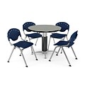 OFM™ 42 Round Gray Nebula Laminate Multi-Purpose Table With 4 Rico Chairs, Navy