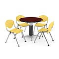 OFM™ 36 Round Mahogany Laminate Multi-Purpose Table With 4 Rico Chairs, Lemon Yellow