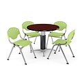 OFM™ 42 Round Mahogany Laminate Multi-Purpose Table With 4 Rico Chairs, Lime Green
