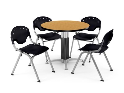 OFM™ 36 Round Oak Laminate Multi-Purpose Table With 4 Rico Chairs, Black