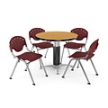 OFM™ 36 Round Oak Laminate Multi-Purpose Table With 4 Rico Chairs, Burgundy