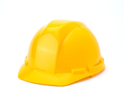 Mutual Industries 4-Point Ratchet Suspension Short Brim Hard Hat, Yellow (50200-41)