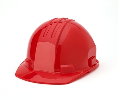 Mutual Industries 4-Point Pinlock Suspension Short Brim Hard Hat, Red (50100-79)
