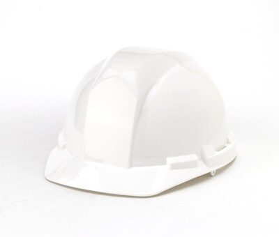 Mutual Industries Type II ANSI Class E 6-Point Ratchet Suspension Short Brim Hard Hat, White (50215-