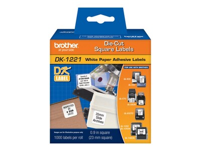 Brother DK-1221 Square Paper Labels, 9/10 x 9/10, Black on White, 1,000 Labels/Roll (DK-1221)