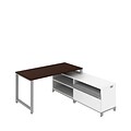 Bush Business Furniture Momentum Right-Handed L-Desk with Glass Panels, Storage, 36W Hutches and Lateral File, Natural Maple
