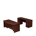 Bush Business Quantum 72W Dbl Pedestal Bowfront Desk w/ 72W Credenza Desk, Harvest Cherry, Installed