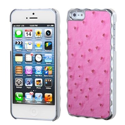 Insten® Alloy Executive Back Protector Cover F/iPhone 5/5S, Hot-Pink Silver Plating