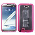 Insten® Gummy Case W/Stand For Samsung Galaxy Note II (T889/I605); Transparent Clear/Solid Hot-Pink
