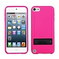 Insten® Gummy Cover With Stand For iPod Touch 5th Gen; Solid Black/Solid Hot-Pink