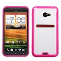 Insten® Gummy Cover Case For HTC EVO One 4G LTE; Clear/Solid Hot-Pink