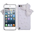 Insten® Diamante Back Protector Cover For iPod Touch 5th Gen; White Bow Pearl 3D