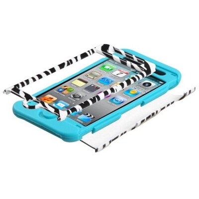 Insten® Zebra Skin TUFF Hybrid Protector Cover F/iPod Touch 4th Gen; Tropical Teal (1337161)