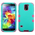 Insten® Rubberized TUFF Hybrid Phone Protector Case For Samsung Galaxy S5; Teal Green/Electric Pink