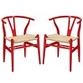 Modway Amish EEI-1319 Set of 2 Wood Dining Chairs, Red