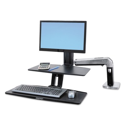 Ergotron 1/4" x 22" WorkFit-A Sit-Stand Workstation With Suspended Keyboard, Polished Aluminum