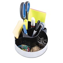 Rotating Desk Organizer, Plastic, 6w x 5-3/4d x 4-1/2h, Black/Silver