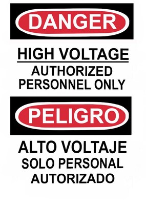 Danger, High Voltage Authorized Personnel Only, Bilingual, 14X10, Adhesive Glo Vinyl
