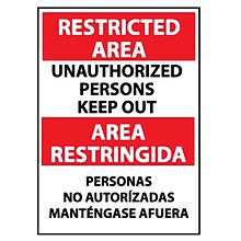Restricted Area, Unauthorized Persons Keep Out Bilingual, 14X10, .040 Aluminum, Notice Sign