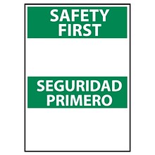 Safety First Seguridad Primero Blank, Bilingual, 14X10, .040 Aluminum