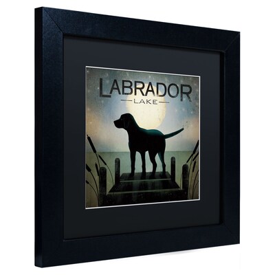 Trademark Ryan Fowler "Moonrise Black Dog Labrador Lake" Art, Black Matte W/Black Frame, 11" x 11"