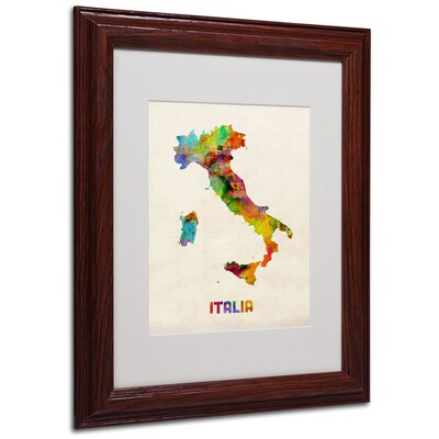 Trademark Michael Tompsett Italy Watercolor Map Art, White Matte W/Wood Frame, 11 x 14