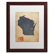 Trademark Michael Tompsett Wisconsin Map Denim Jeans.. Art, White Matte W/Wood Frame, 16 x 20