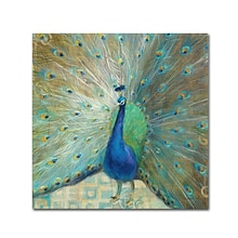 Trademark Danhui Nai Blue Peacock on Gold Gallery-Wrapped Canvas Art, 18 x 18
