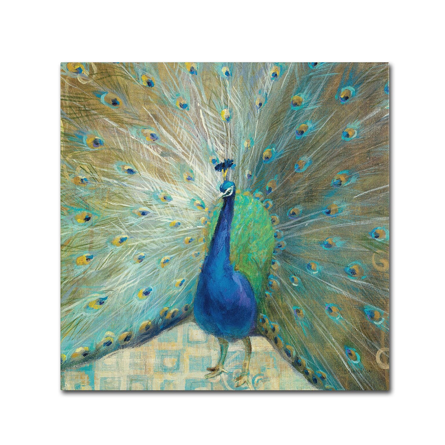 Trademark Danhui Nai Blue Peacock on Gold Gallery-Wrapped Canvas Art, 18 x 18
