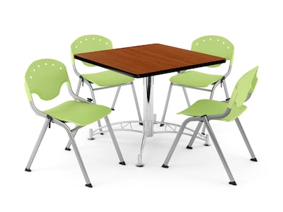 OFM PKG-BRK-07-0006 42 Square Multi-Purpose Table with 4 Chairs, Cherry Table/Lime Green Chair