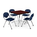 OFM PKG-BRK-05-0017 36 Square Wood Multi-Purpose Table with 4 Chairs, Mahogany Table/Navy Chair