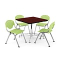 OFM PRKBRK-05-0018 36 Square Wood Multipurpose Table w 4 Chairs, Mahogany Table/Lime Green Chair