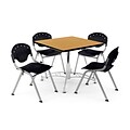 OFM PKG-BRK-07-0019 42 Square Multi-Purpose Table with 4 Chairs, Oak Table/Black Chair