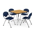 OFM PKG-BRK-07-0023 42 Square Multi-Purpose Table with 4 Chairs, Oak Table/Navy Chair