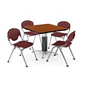 OFM PRKBRK-022-0003 36 Square Laminate Multipurpose Table w 4 Chairs, Cherry Table/Burgundy Chair