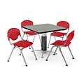 OFM PRKBRK-024-0008 42 Square Laminate Multipurpose Table w 4 Chairs, Gray Nebula Table/Red Chair