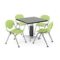 OFM PRKBRK-022-0012 36 Square Laminate Multipurpose Gray Nebula Table With 4 Lime Green Chairs