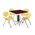 OFM PRKBRK-024-0016 42 Square Laminate Multipurpose Mahogany Table With 4 Lemon Yellow Chairs