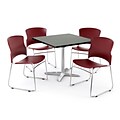 OFM PRKBRK-025-0007 36 Square Laminate Multipurpose Table w 4 Chairs, Gray Nebula Table/Wine Chair