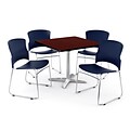 OFM PRKBRK-026-0012 42 Square Laminate Multipurpose Table w 4 Chairs, Mahogany Table/Navy Chair