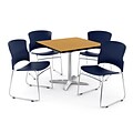 OFM PKG-BRK-026-0016 42 Square Laminate Multi-Purpose Table with 4 Chairs, Oak Table/Navy Chair