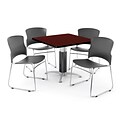 OFM PRKBRK-030-0009 42 Square Laminate Multipurpose Table w 4 Chairs, Mahogany Table/Gray Chairs