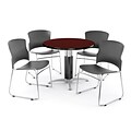 OFM PKG-BRK-027-0009 36 Round Laminate Multi-Purpose Table with 4 Chairs, Mahogany Table/Gray Chair
